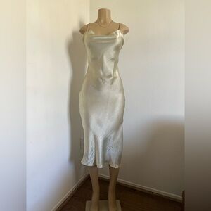 ASOS Champagne Satin Slip Dress – Cowl Neck, Crisscross Back, Size 6